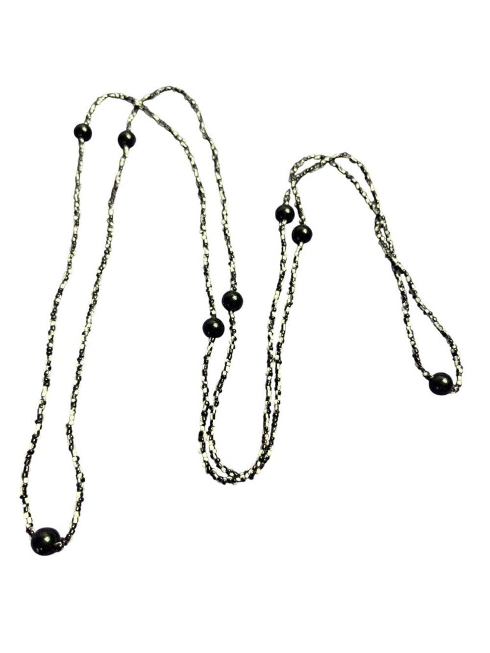 White Black Seed Bead Necklace Station Beads 48 inches Long